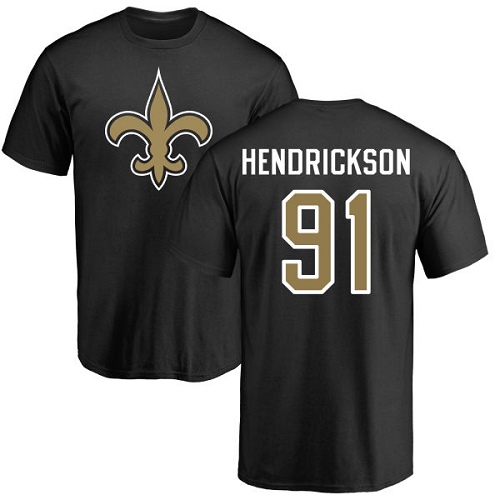 Men New Orleans Saints Black Trey Hendrickson Name and Number Logo NFL Football #91 T Shirt